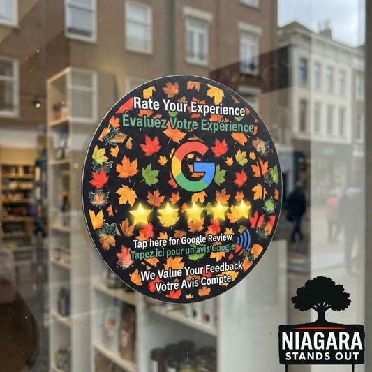 Google Review NFC Coaster qr code review sticker shop window fall design