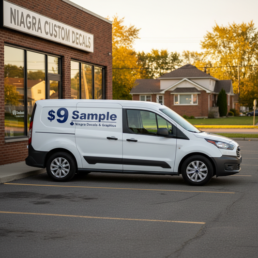 $9 Custom Sticker Sample Pack — Try Before You Bulk Order applied to service vehicle — professional branding, Niagara Region Ontario