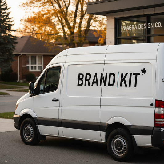 Business Brand Kit — Logo + Stickers + Business Cards applied to service vehicle — professional branding, Niagara Region Ontario