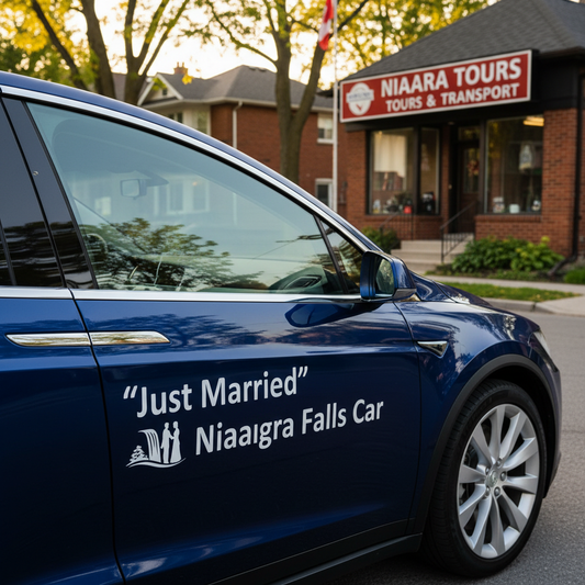 "Just Married" Niagara Falls Car Decal — waterproof vinyl souvenir from Niagara Falls, Made in Canada