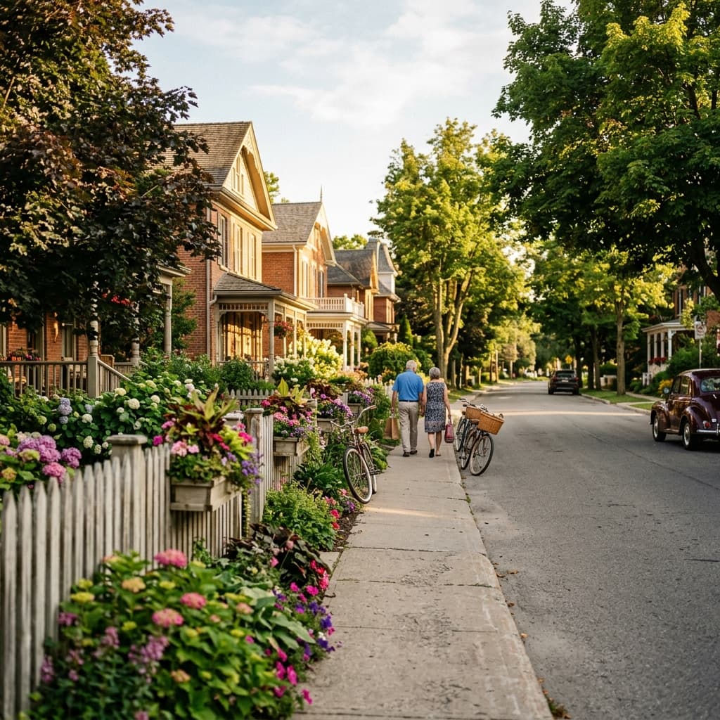Heritage Niagara street at golden hour — the neighbourhoods NSO grows businesses in.