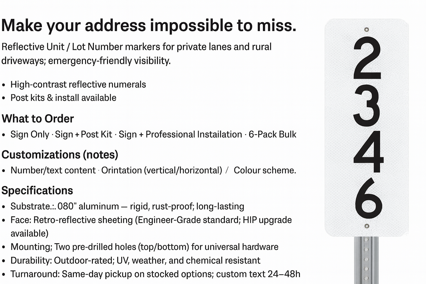 Unit / Lot Number & Private Lane Address Markers (Niagara) Niagara Stands Out