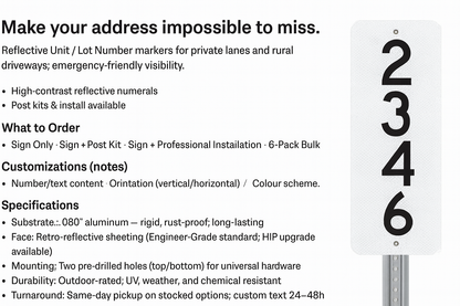 Unit / Lot Number & Private Lane Address Markers (Niagara) Niagara Stands Out