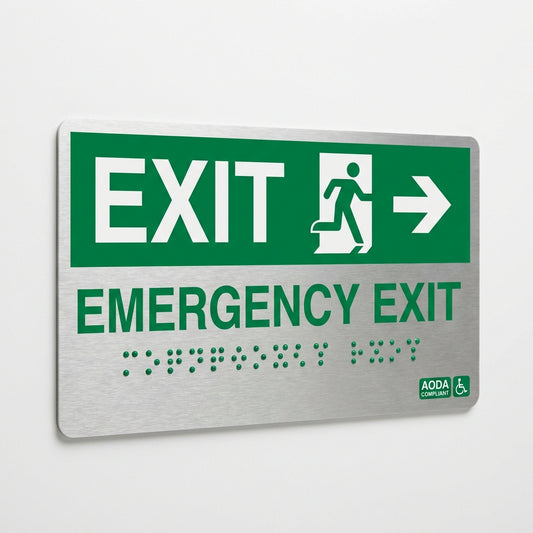 AODA Exit Sign with Braille - Ontario Accessibility Compliant Emergency Signage