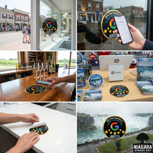 Gold NFC Google Review Stand buy gold custom google review badge button niagara region