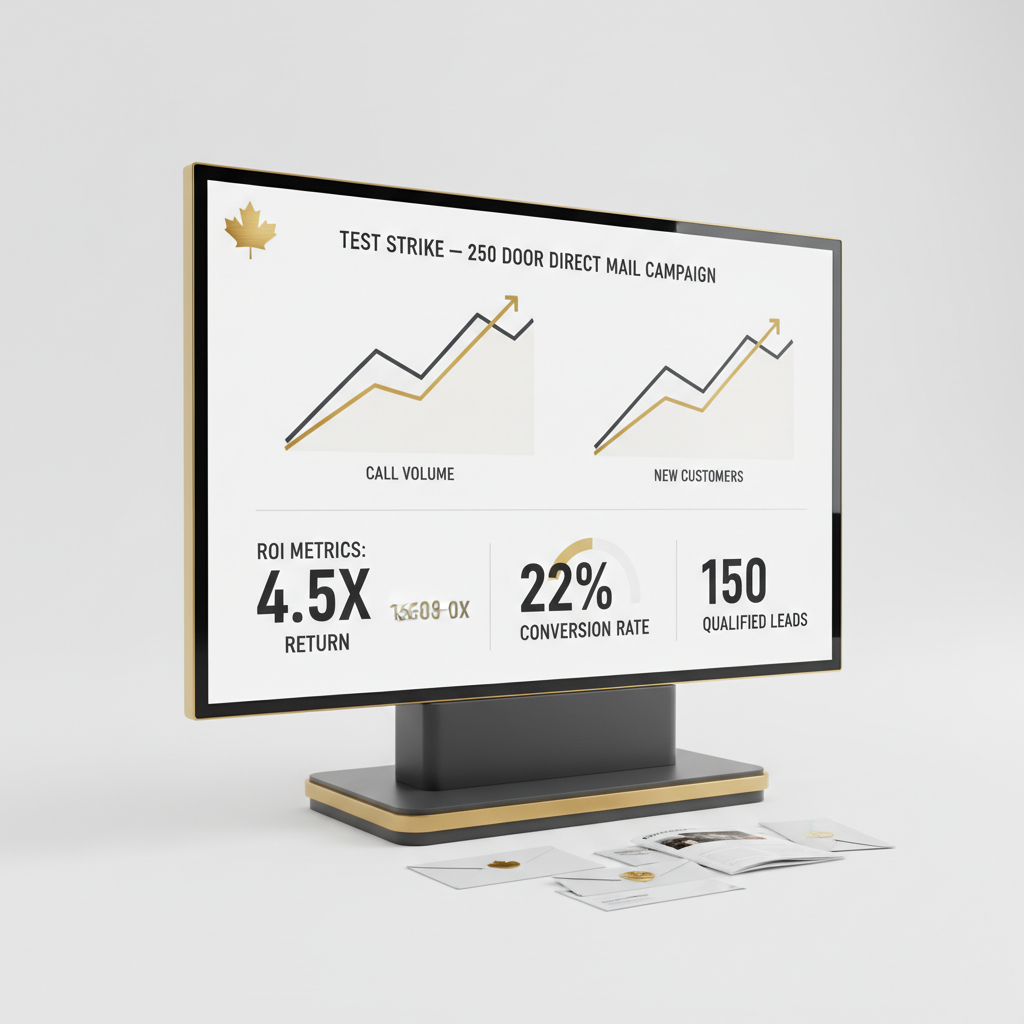 Test Strike — 250 Door Direct Mail Campaign backed by 7-Year Warranty, Made in Canada, direct mail for Ontario businesses