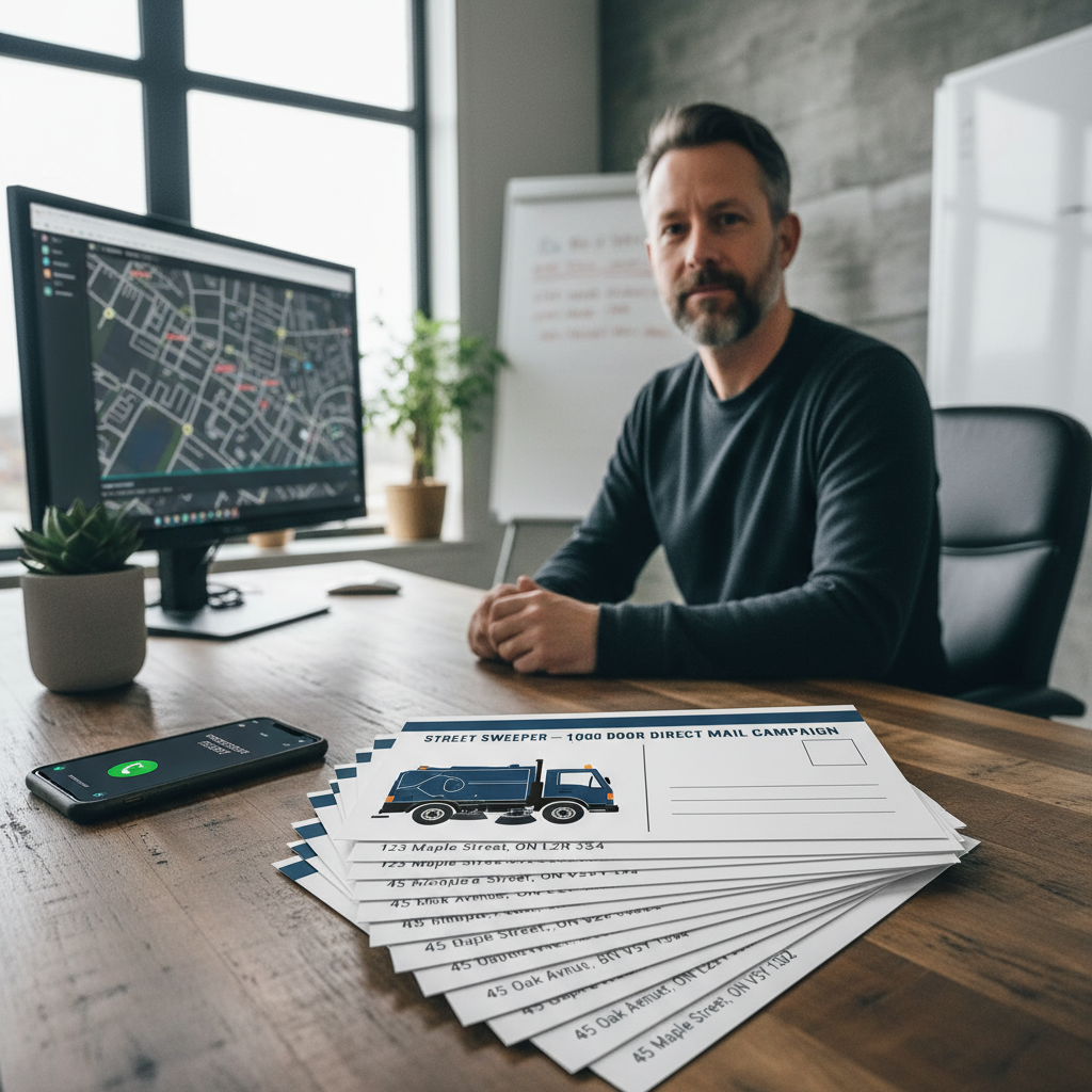 Street Sweeper — 1,000 Door Direct Mail Campaign in action — direct mail delivered to local businesses across the Niagara Region Ontario