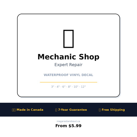 Mechanic Shop — Waterproof Vinyl Decal | Made in Canada | 7-Year Guarantee