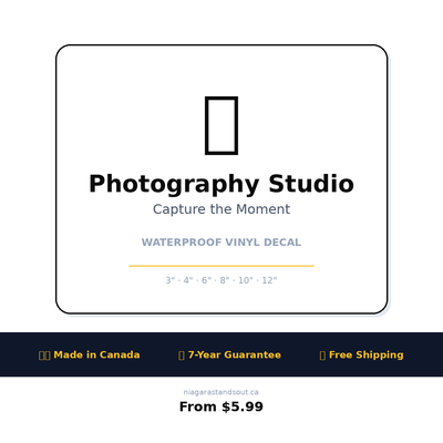 Photography Studio — Waterproof Vinyl Decal | Made in Canada | 7-Year Guarantee
