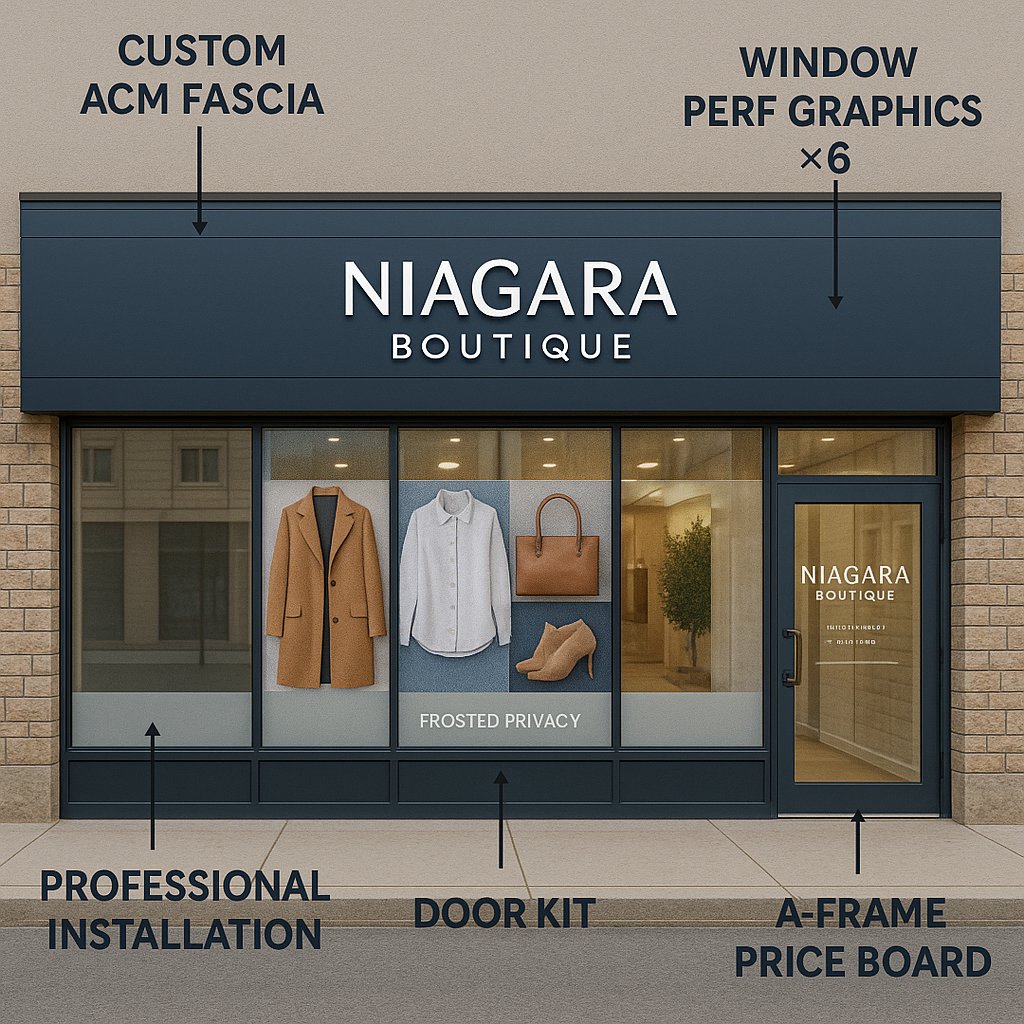 Flagship Front — Custom Fascia + Window Perf x6 + Feature Upgrade (Installed) Niagara Stands Out