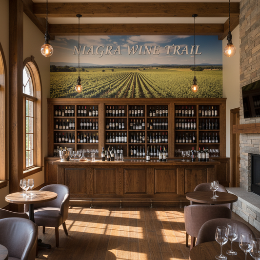 Large format vinyl wall graphic in Niagara-on-the-Lake winery tasting room - custom wall decor