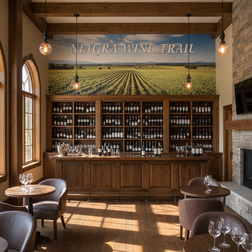 Large format vinyl wall graphic in Niagara-on-the-Lake winery tasting room - custom wall decor